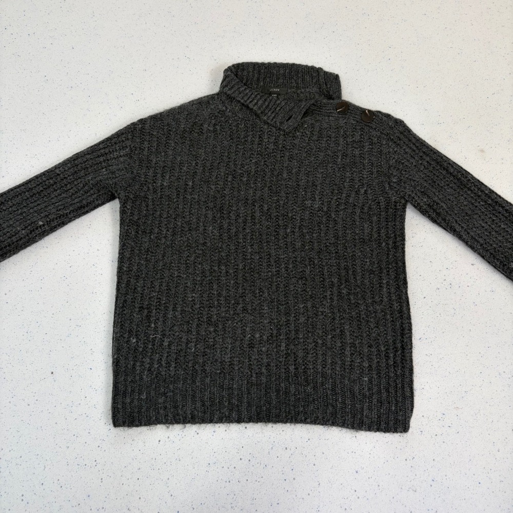 J.‎ Crew Chunky Textured Knit Shawl Collar Button Shoulder Sweater XXS Grey
